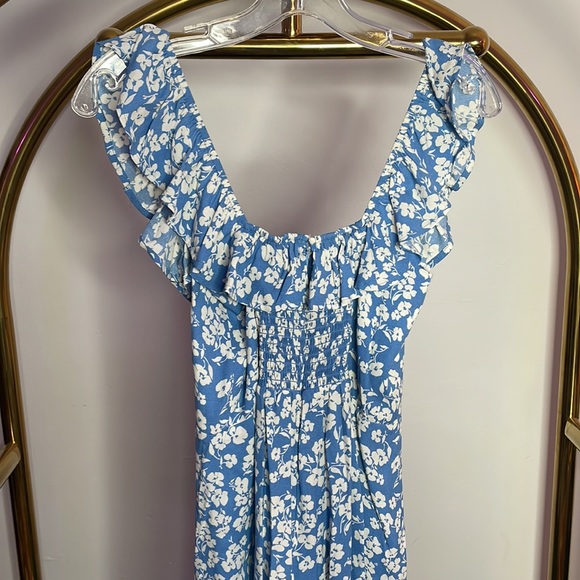 Reformation | Blue Bondi Ruffled Floral-print Crepe De Chine Midi Dress - Picture 9 of 12